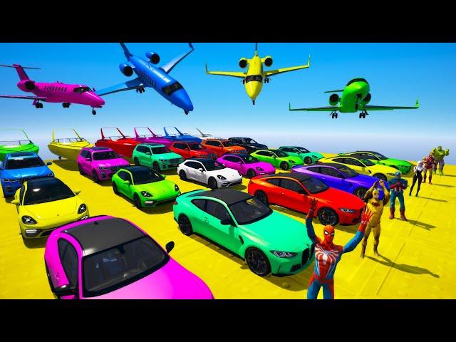 Desafio com Superherois! Epic Stunt Race Challenge on Sport Cars, Boats GTA V Spider-man NEW songs