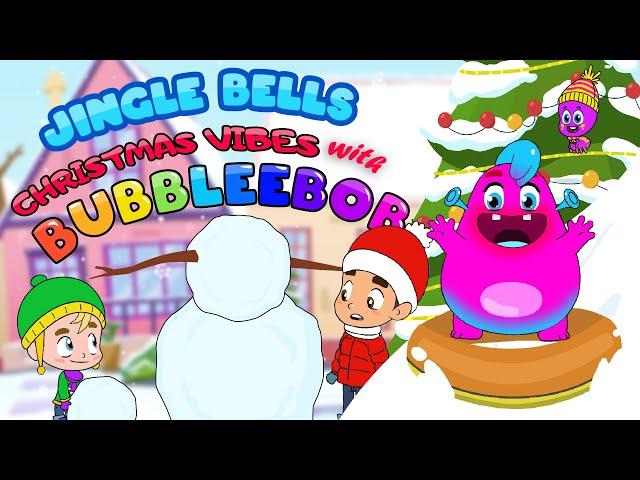 Jingle Bells Song. BubbleeBob and the kids are on a snowy street making a snowman throwing snowballs