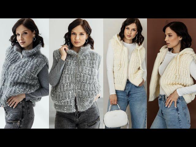 Incredible knitted vest My_perfect_vest. Pattern has 2 options: with a hood or with a collar.