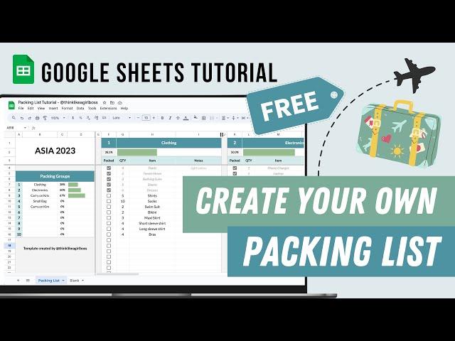 Travel Packing List Spreadsheet - How to make a Packing List in Google Sheets - FREE Template