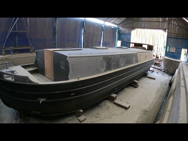 Top half of a wide beam canal boat SandBlasting! ASMR