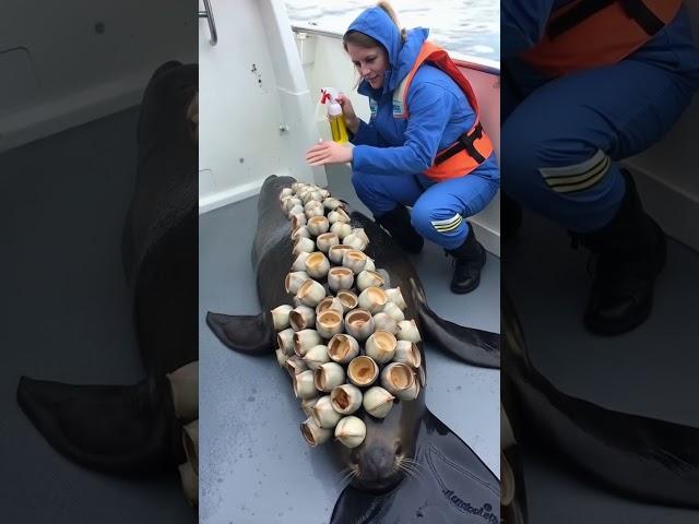 A Seal Infested by a Clam Seeks Help from a Woman #ArcticWildlife #cute      #animals