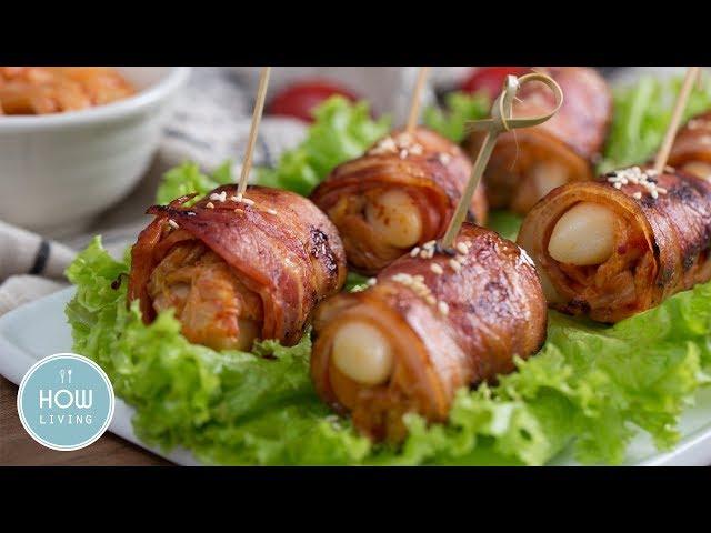 【創意料理】韓式泡菜年糕培根捲 Korean Kimchi Rice Cake Bacon Rolls│HowLiving美味生活