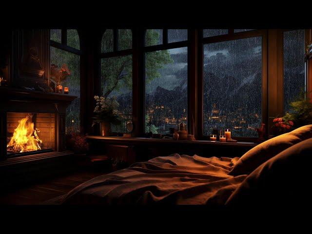 Rainy Night on a Mountain Retreat with Crackling Fireplace & Thunder for Sleeping