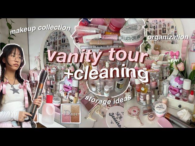 🩰 VANITY TOUR+ clean with me for 2024- aesthetic makeup & skincare collection | organization storage