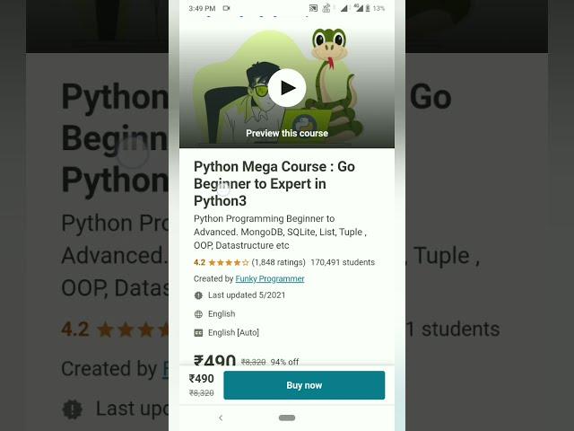 Udemy free coupon | Python Mega Course : Go Beginner to Expert in Python3 #udemy