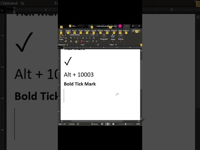 Tick Mark | Keyboard Shortcut | MS Office Word 2021