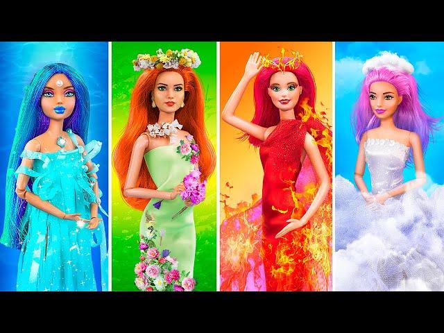 Fire Girl, Water Girl, Air Girl and Earth Girl / 16 Barbie Hacks and Crafts