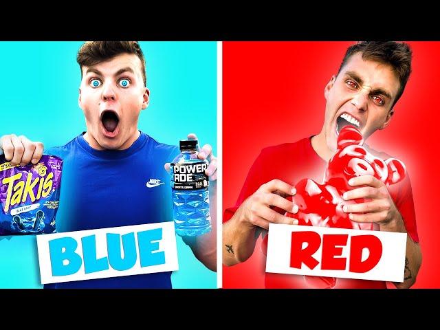 EATING ONE COLOR FOOD FOR 24 HOURS! (BLUE VS RED)