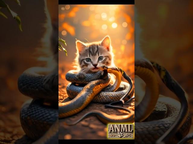 Meow‼️Poor Little Kitten Faces a Deadly Predator Snake‼️ #cuteanimals #adorablewildlife #cat #snake