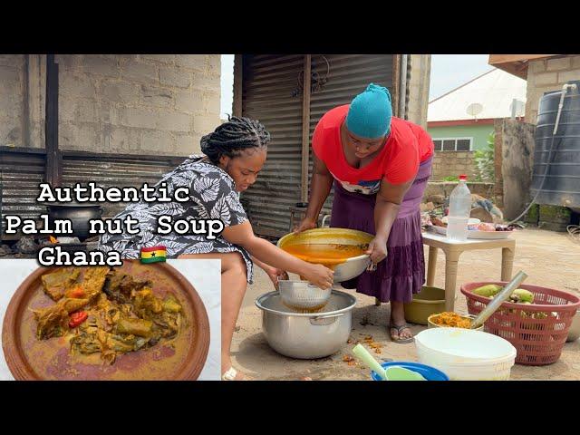 Cooking Authentic Ghana PALM NUT SOUP \ BANGA with FUFU in Real town || West Africa