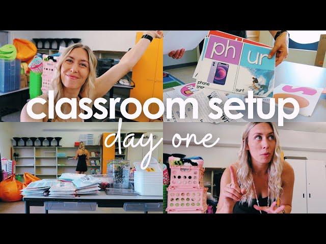 CLASSROOM SETUP DAY ONE | moving into a new classroom, organizing, & planning my layout