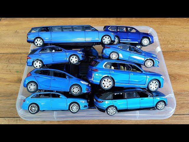 Box full of blue cars Pull Back Cars