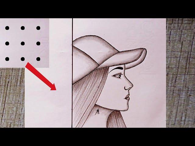 How to draw a girl from 9 points  || girl drawing / easy girl with cap drawing......