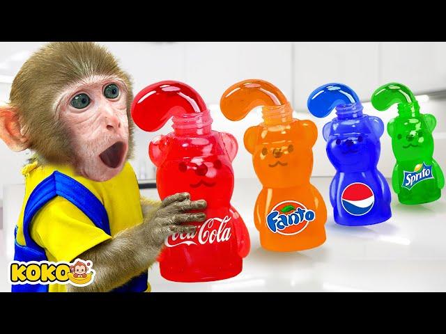 Monkey Koko Make Cutest Jelly Milk Bottle & Eat Watermelon In Swimming Pool | KUDO KOKO CHANNEL