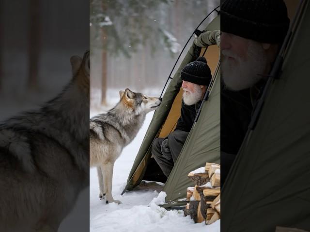 The smart wolf called the kind old man to rescue the injured polar bear caught in old barbed wire