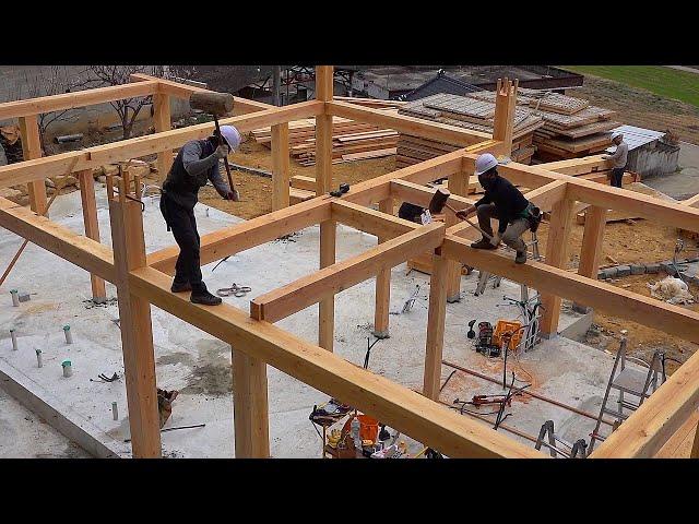 Process of Making a old fashioned Korean-Style House.Skilled Korean Carpenter