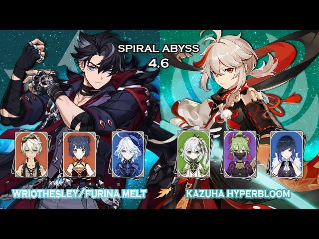 C0 WRIOTHESLEY/FURINA MELT x C0 KAZUHA HYPERBLOOM | Spiral Abyss 4. 6 | 9* |