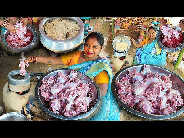 मटन करी राइस Mutton curry pulao Cooking & Eating | VILLAGE MARRIAGE FOOD | SPICY MUTTON CURRY & RICE