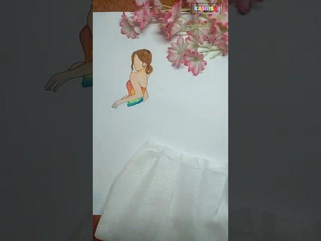 Creative Dress With Tissue Paper | Fashion Illustration #shorts #youtubeshorts #creativeart #girl