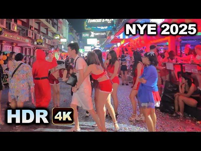 [ HDR 4K ]  Pattaya beach SOI 6 and Fireworks  New Years NYE Countdown 2025  - Virtual Walk Thailand