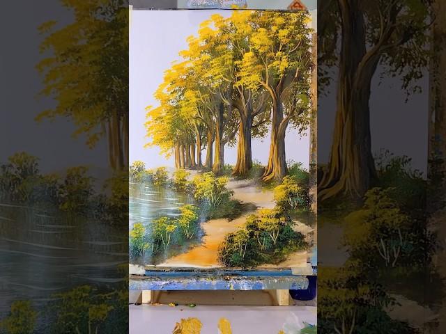 Process to draw a rows autumn tree #rowstree #satisfyingart #treepainting #treeart #shortsart
