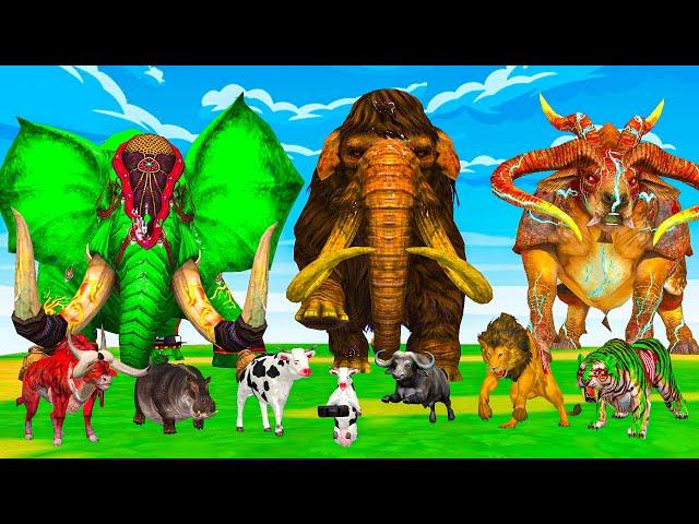 5 Giant Elephant Cow Buffalo Gorilla vs 3 Giant Lion Bull Tiger Attack Zebra Cow Mammoth vs Lion