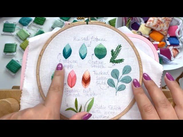 3 Ways to Embroider a Fishbone Stitch  Leaf Embroidery Tutorial for Beginners  Leaves Sampler Page