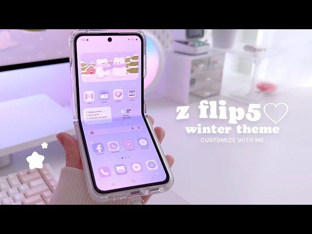 aesthetic winter theme on my zflip5 ‍️️ | cute android customization  | day & night wallpaper 