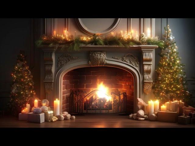 Christmas Fireplace Twinkling Lights and Candles 4K Background