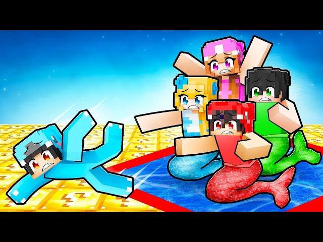 LOCKED on ONE LUCKY BLOCK RAFT But We're MERMAIDS MOBS With CRAZY FAN GIRL!