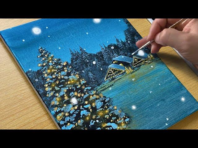 Painting a Snowy Winter Night / Acrylic Painting for Beginners