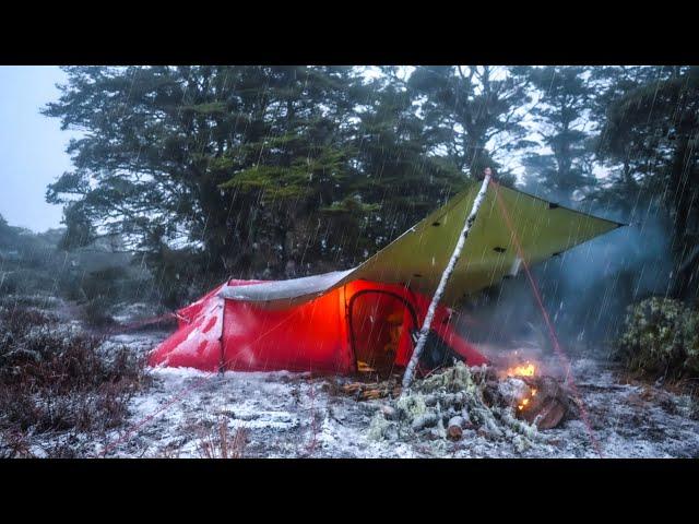 CAMPING in a BLIZZARD - Winter Snowstorm - Heavy Rain Camping