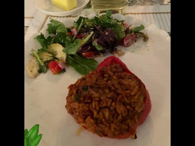 STUFFED TOY & STUFFED PEPPERS FOR A NEIGHBORLY HOLLY JOLLY DINNER