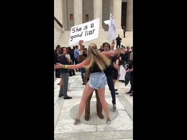 Leftists harass an elderly Trump/Kavanaugh supporter.