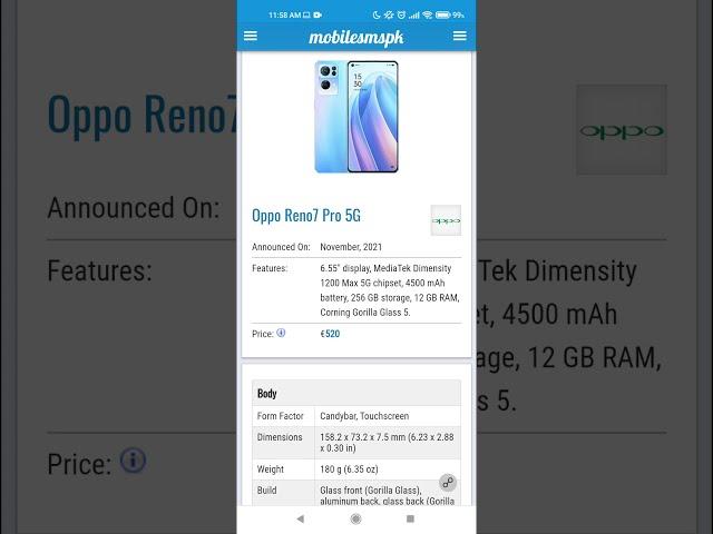 Oppo Reno7 Pro 5G Specs