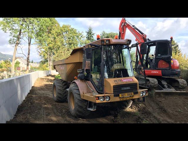 Backfill wall with Hydrema 912 & Kubota KX057-4 / Landscaping / 4K