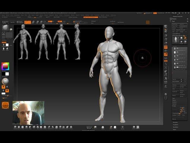 Human anatomy sculpting in Zbrush - from scratch to ready model of 3d man