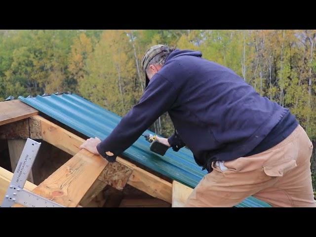 Just A Few More Sheets Of Roofing To Go. Off Grid Post And Beam Building Build.