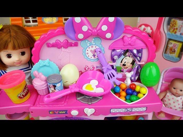 Baby doll play doh kitchen cooking play and surprise eggs play