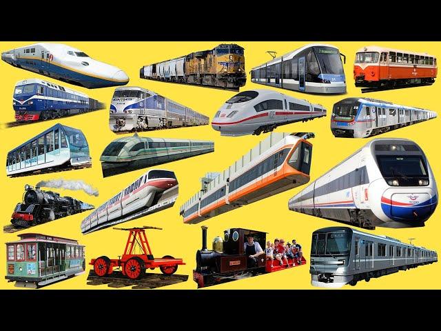 Trains and railway vehicle | Learn Railway Transport in English | Tram, Subway, Steam, Bullet train