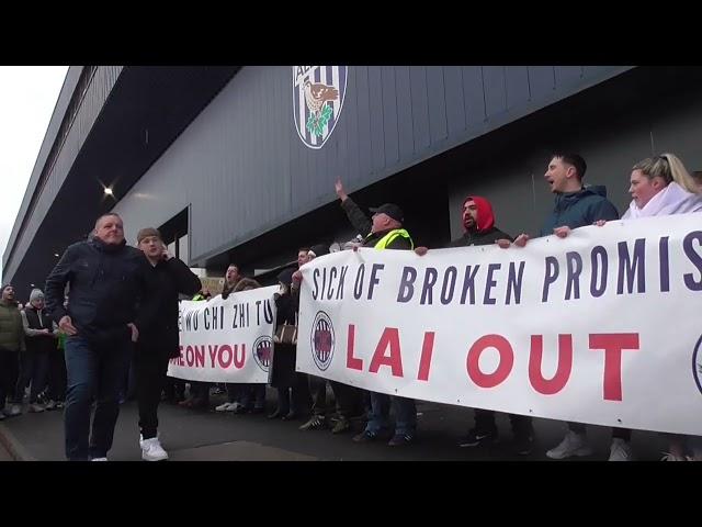 'Lai out': Thousands of West Brom fans hold protest march against club owner Guochuan Lai