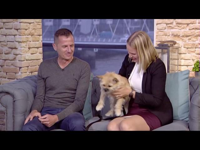 Dion and Lucja Leonard with Gobi the Dog on STV 'Live at Five'