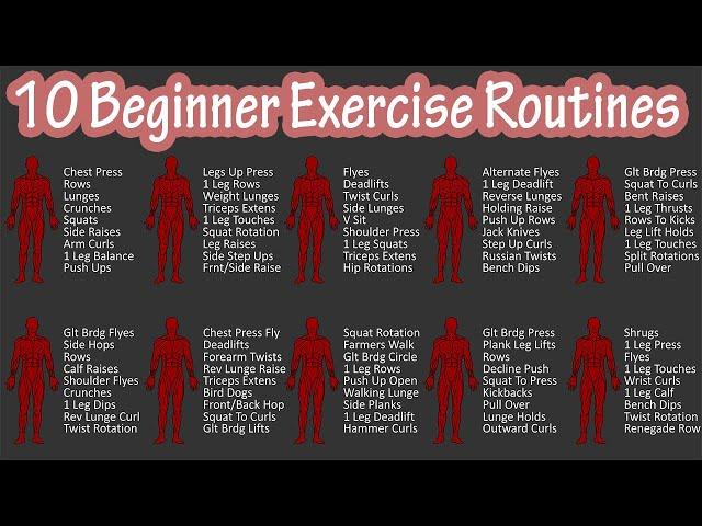 10 To 20 Week Beginner Full Body Exercise Workouts Routines - Exercises Plan For Beginners At Home