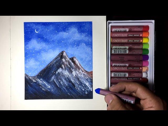 Oil Pastel Drawing / Easy Beautiful Mountains / Kobz ART