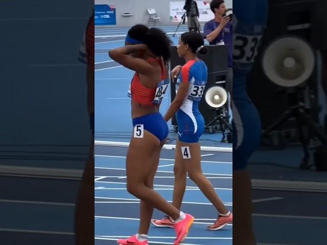 Jasmine Camacho Quinn getting ready for 100mh finals at CAC games