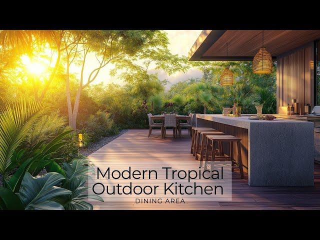 Relax And Entertain In Style With A Modern Tropical Outdoor Kitchen Dining Area!