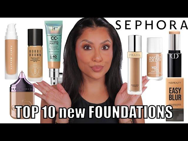 TOP 10 NEW SEPHORA FOUNDATIONS *back to back* on Medium Tan Skin Tone + Oily Skin | MagdalineJanet