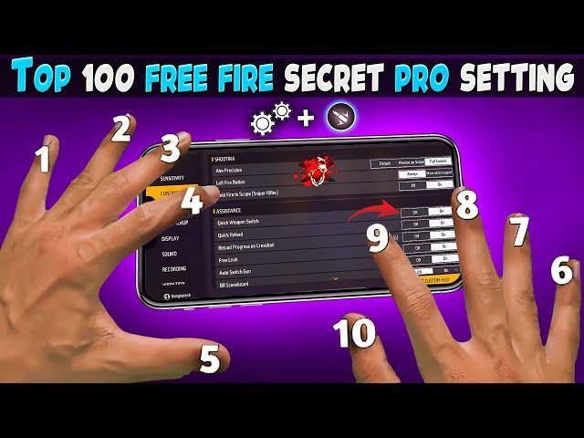 Top 100 Pro Settings Free Fire [ Secret ] Sensitivity + Fire Button Size | New Headshot Setting ~