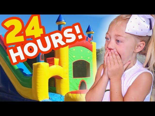 24 HOURS INSIDE A GIANT BOUNCE HOUSE IN OUR BACKYARD!!! (SURPRISING EVERLEIGH)